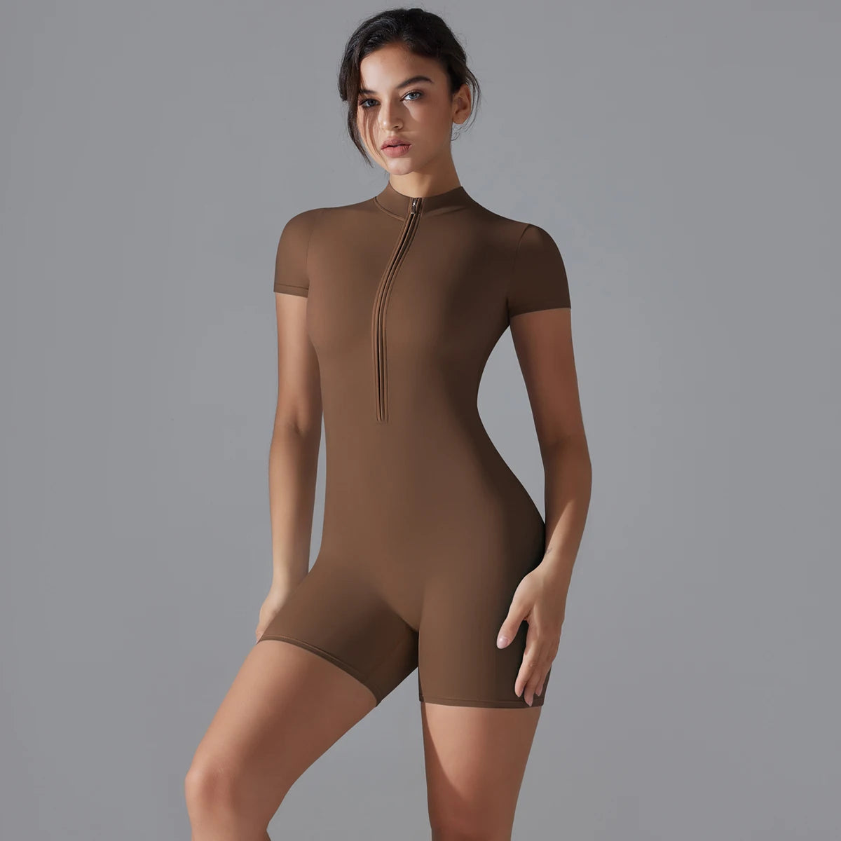 Zipper Short Sleeve  Bodysuit Sportswear