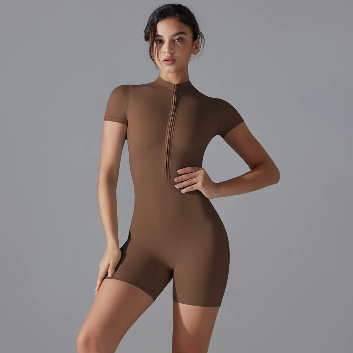 Zipper Short Sleeve  Bodysuit Sportswear